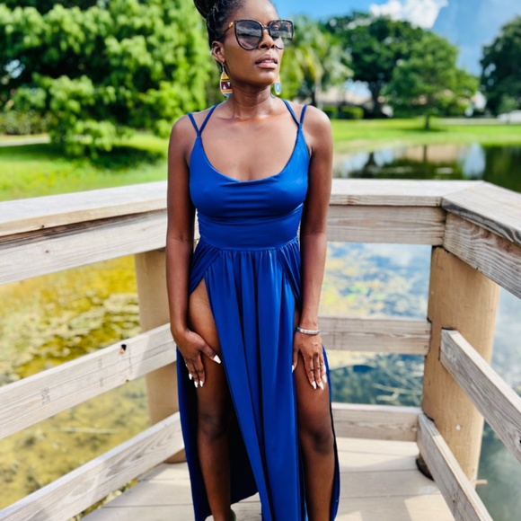 Double Split Strap Lace Up Maxi Sexy Dress - Picture 3 of 6